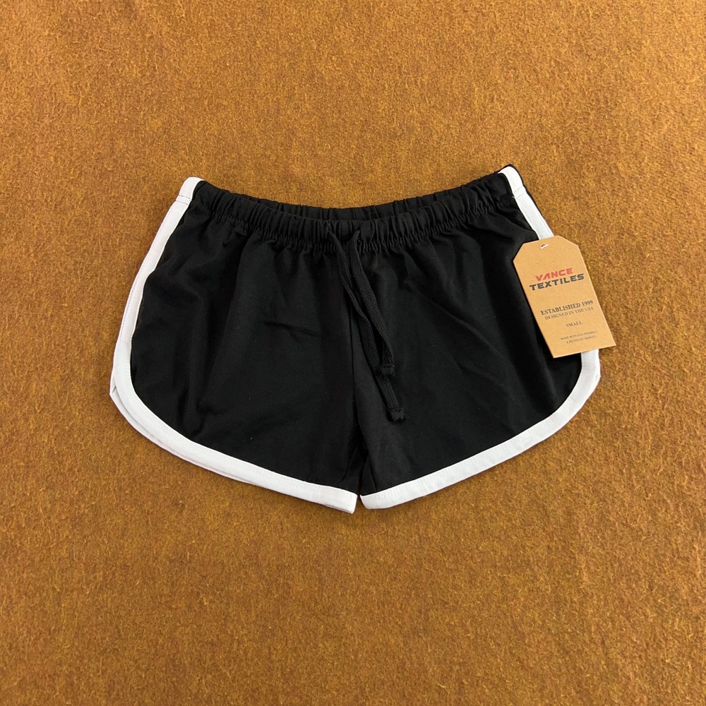 Vance Textiles Women Small Black White Trim Dolphin Athletic Lounge Shorts NWT
